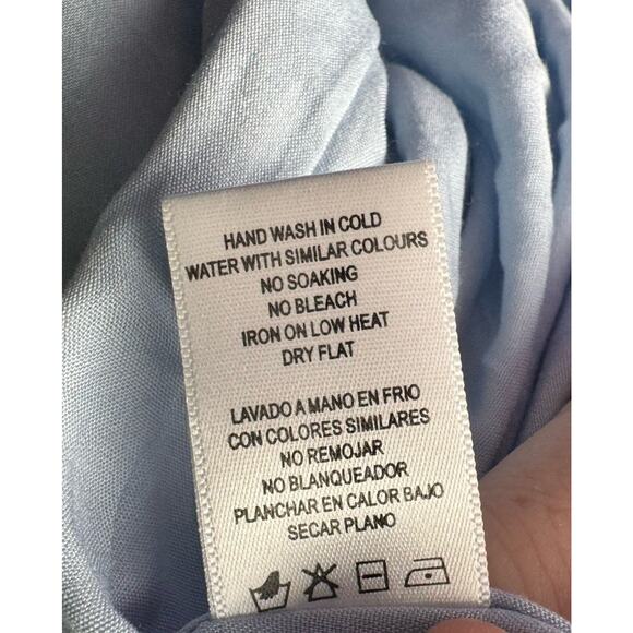 MABLE One Shoulder Puff Sleeve Pastel Blue Romantic Core Linen Blend Dress Sz S - Picture 11 of 12